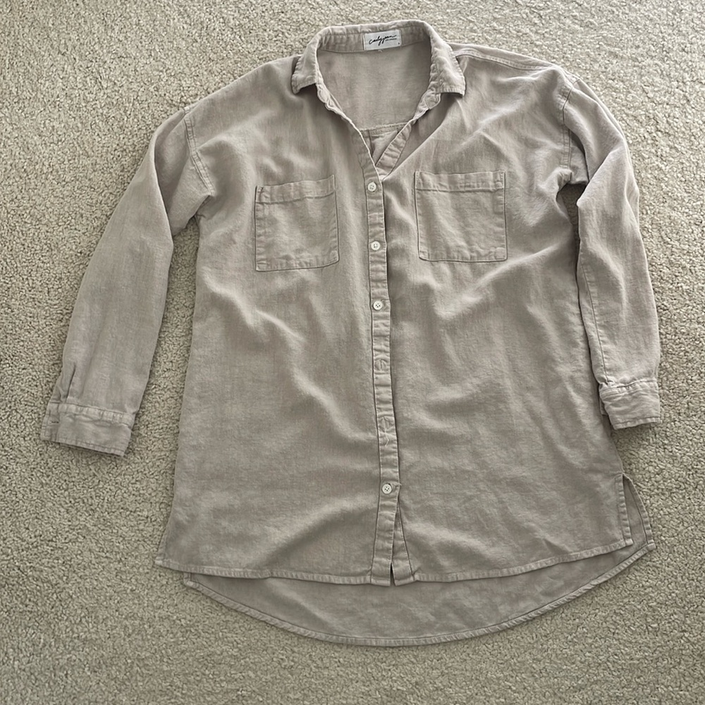 Carly Jean Los Angeles button down shirt, size small, tan color
